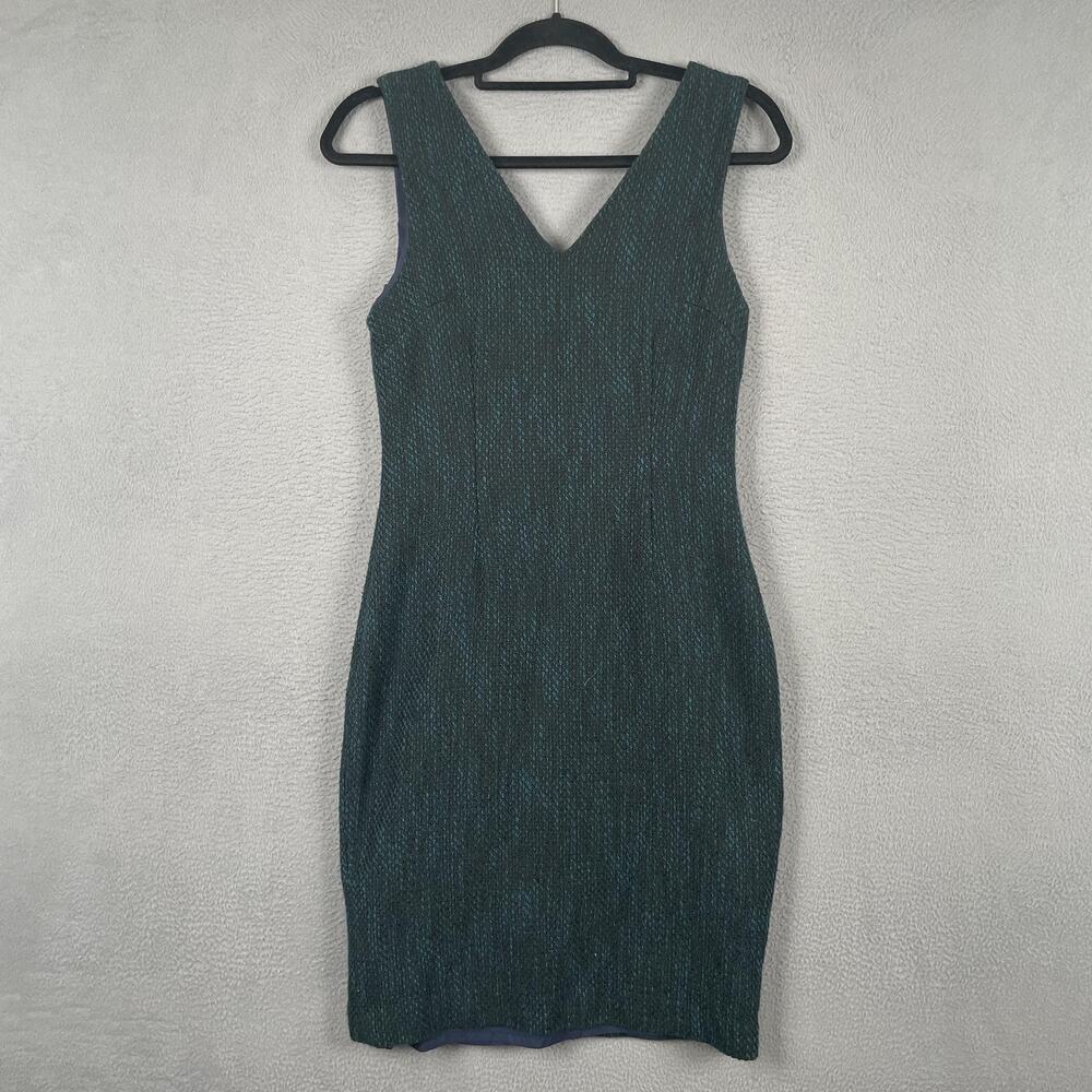 Banana Republic Dress Womens 6 Blue Sheath V-Neck Lined Zip Knee Length